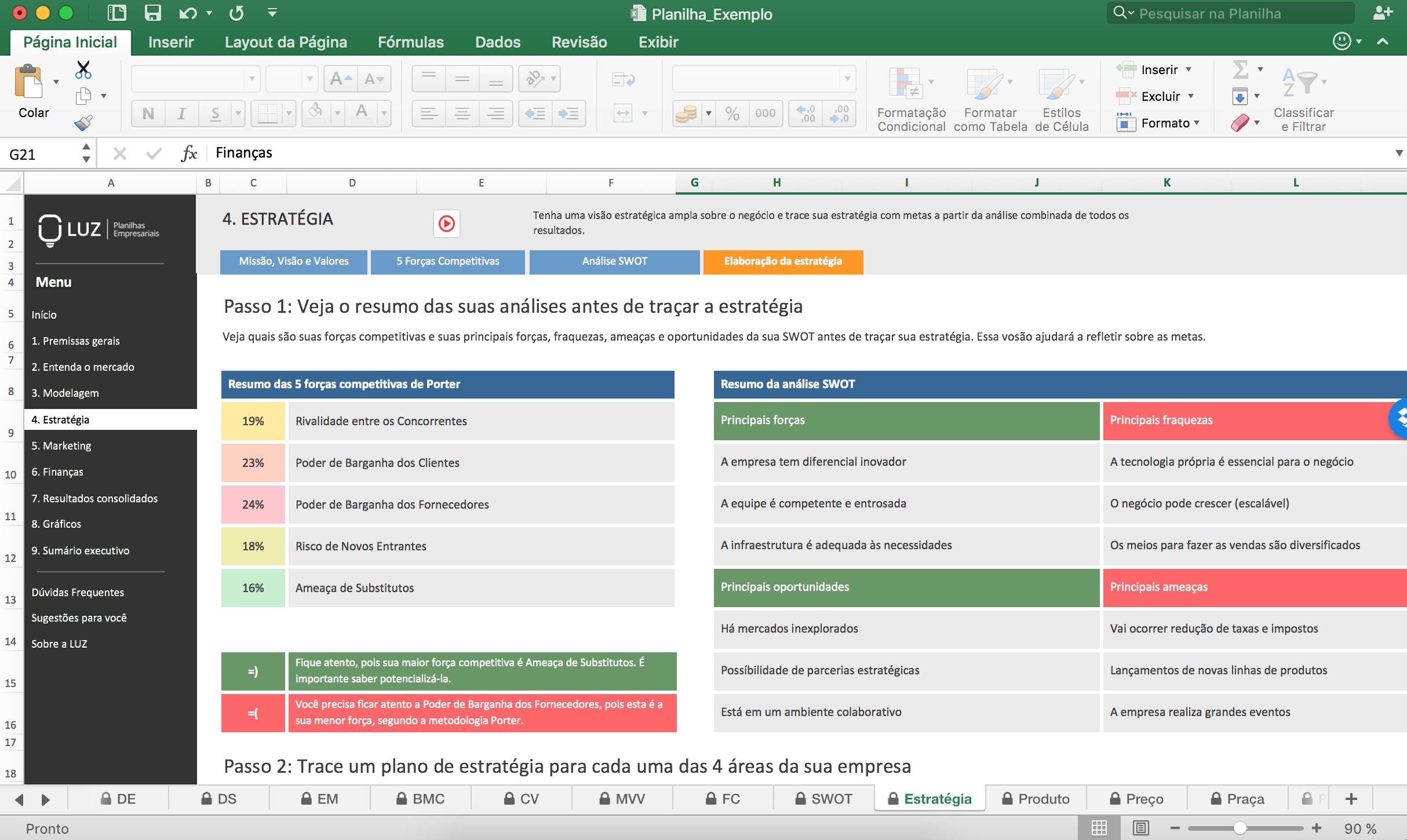 criando um plano de negócios no excel 4blue gestão swot excel